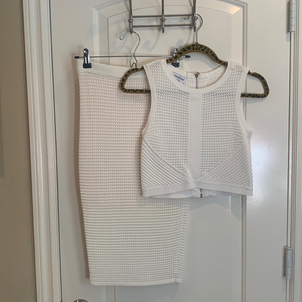 BEBE Two Piece White Bodycon Set Size S